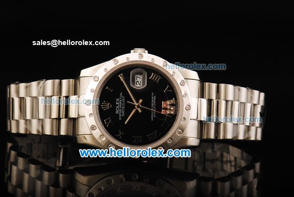 Rolex Datejust Oyster Perpetual Automatic Movement Full Steel with Black Dial and Roman Numeral Markers - Click Image to Close